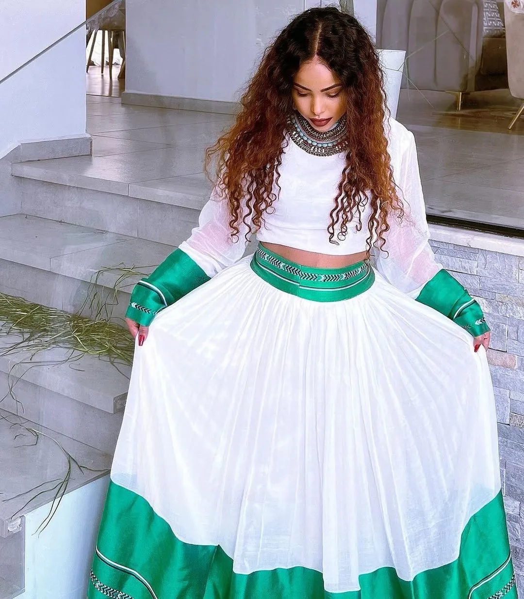 Wide Green Tilet Modern Habesha Dress Habesha Kemis Modern Ethiopian Dress Style