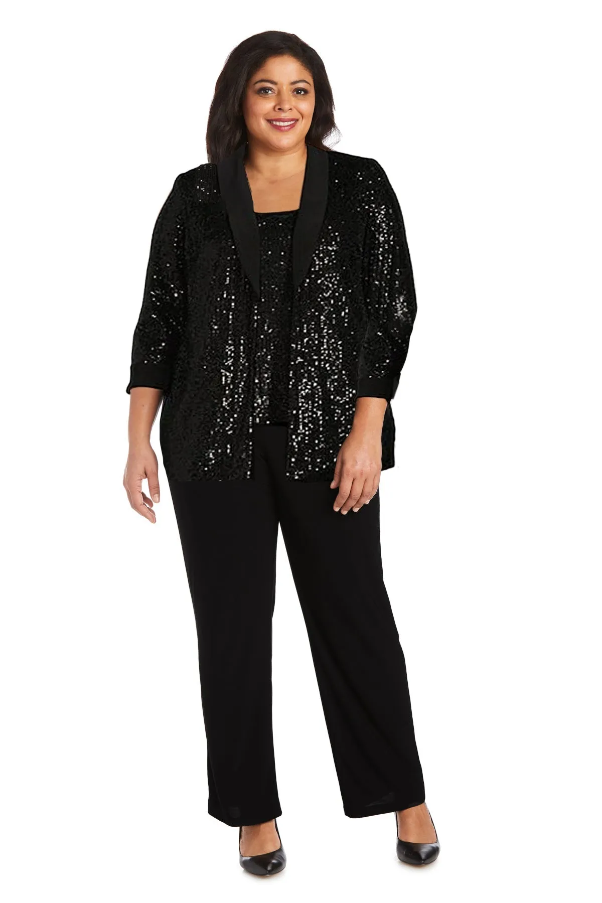 Women Plus Size Sequin Beaded Jacket and Pantsuit