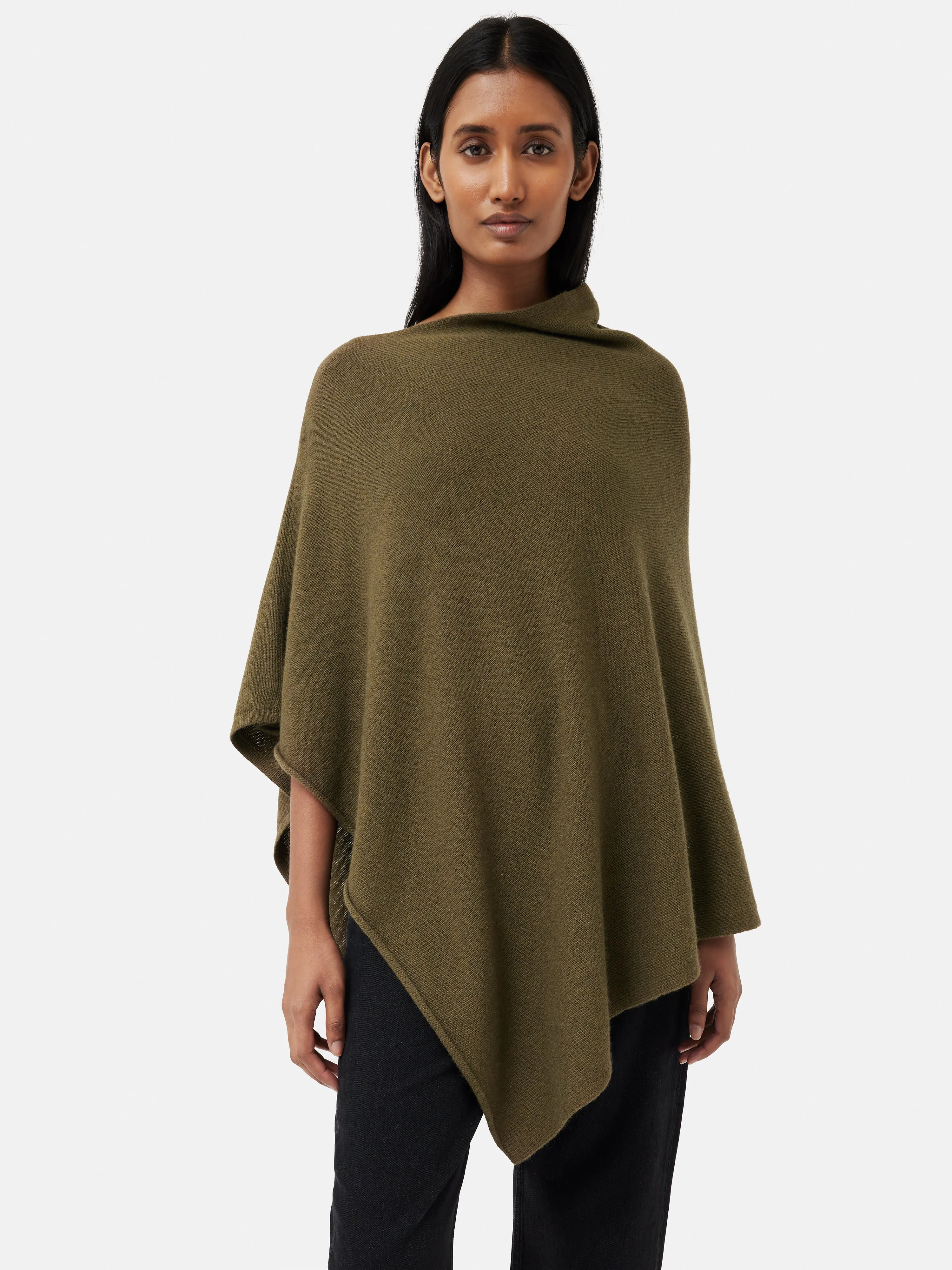 Wool Cashmere Blend Drape Poncho | Green