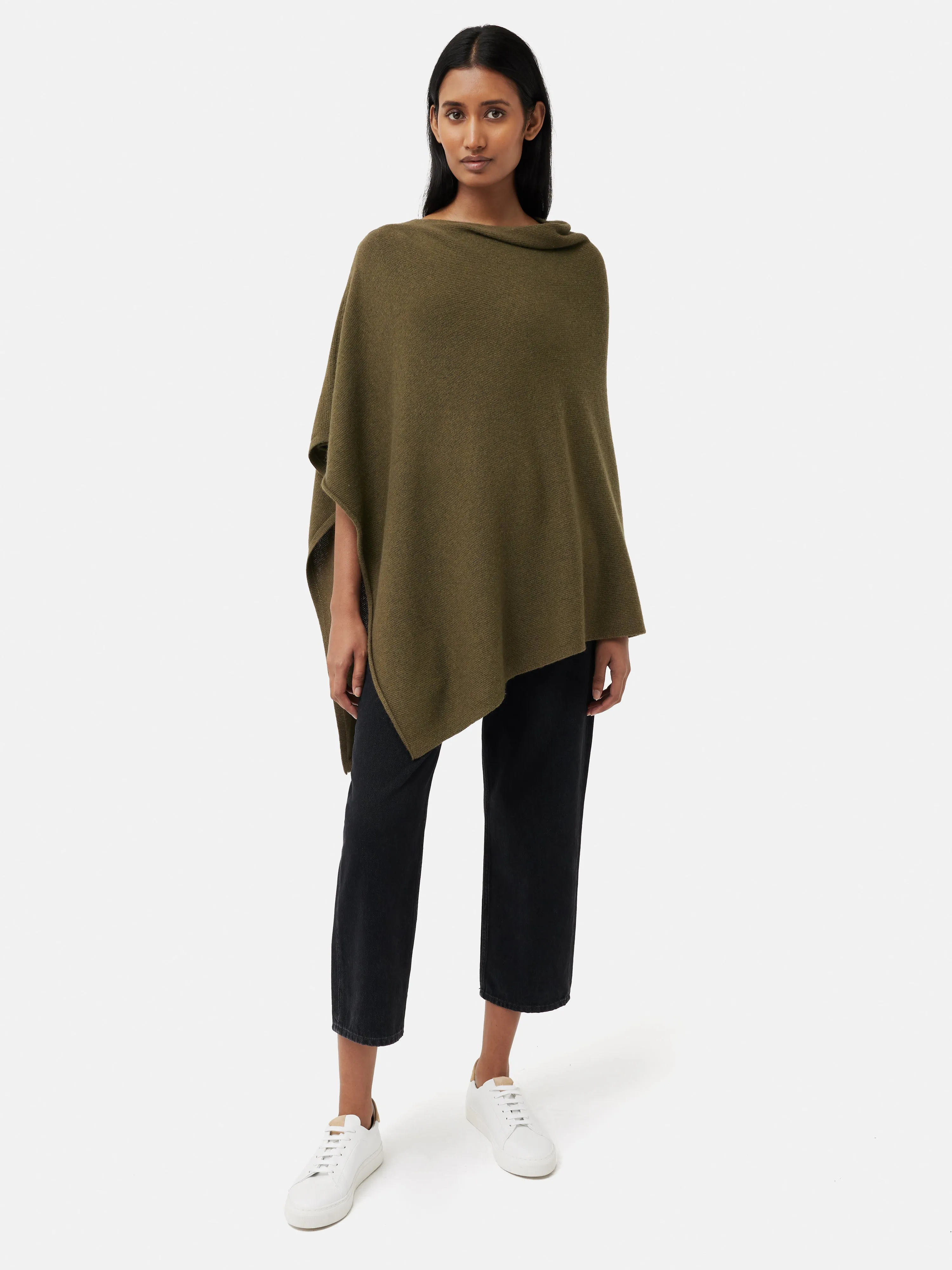 Wool Cashmere Blend Drape Poncho | Green