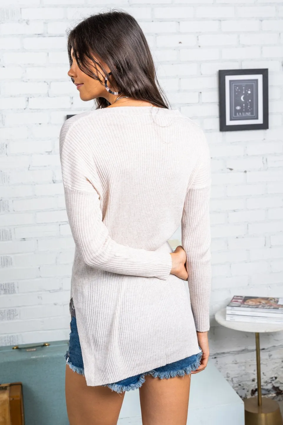 Z Supply Avalon Rib V-Neck Sweater Oatmeal