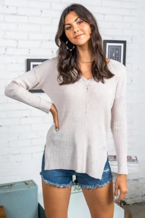 Z Supply Avalon Rib V-Neck Sweater Oatmeal